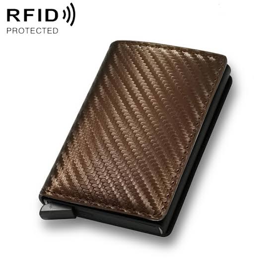 Carbon Leather Wallet For Men And Women With Box Pop Up Credit Card Holder Fashion Wallet RFID Blocking Wallet