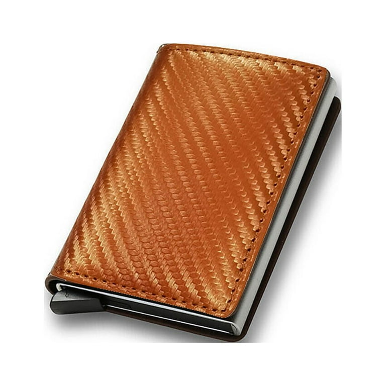 Carbon Leather Wallet For Men And Women With Box Pop Up Credit Card Holder Fashion Wallet RFID Blocking Wallet