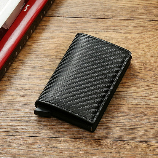 Carbon Leather Wallet For Men And Women With Box Pop Up Credit Card Holder Fashion Wallet RFID Blocking Wallet