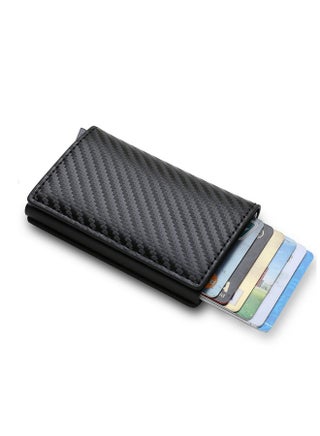 Carbon Leather Wallet For Men And Women With Box Pop Up Credit Card Holder Fashion Wallet RFID Blocking Wallet