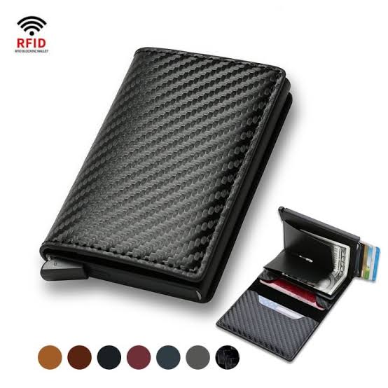 Carbon Leather Wallet For Men And Women With Box Pop Up Credit Card Holder Fashion Wallet RFID Blocking Wallet