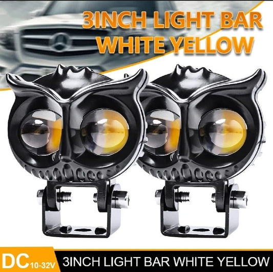 1 PCS OWL Shape Fog Yellow-White & Flash light Low & High Beam Owl Body Spot Light for All Cars And Bikes 9V-60V 40W