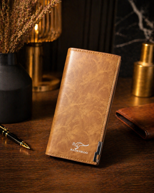 New Trendy PU Leather Long Wallet For Men And Women Cash And Card Holder With Steel Badge