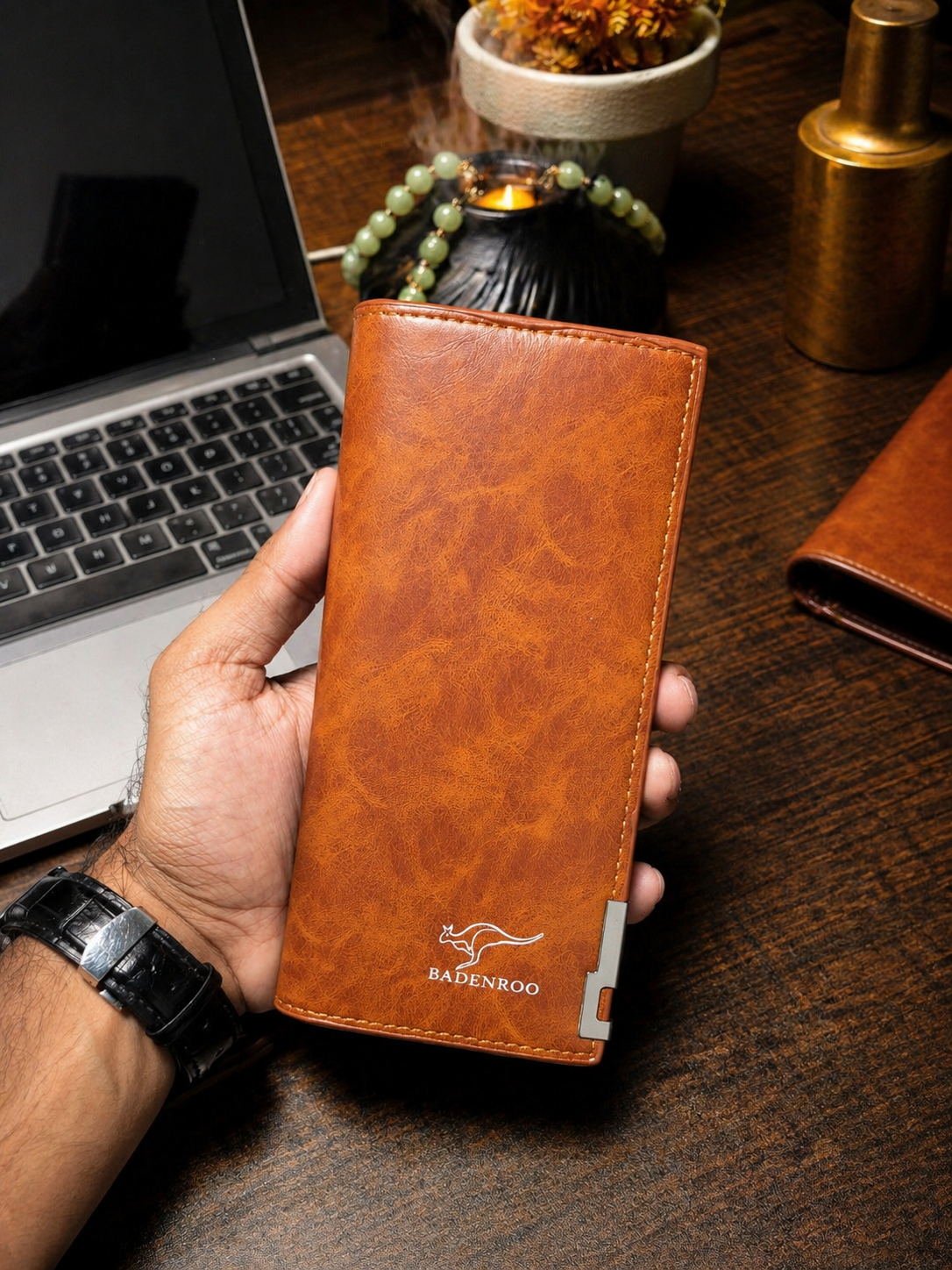 New Trendy PU Leather Long Wallet For Men And Women Cash And Card Holder With Steel Badge